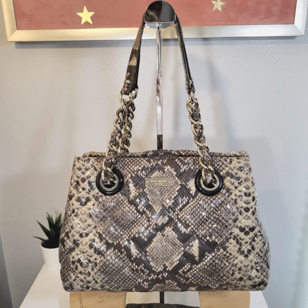 KATE SPADE Gold Coast Maryanne quilted snake print chain strap handbag purse